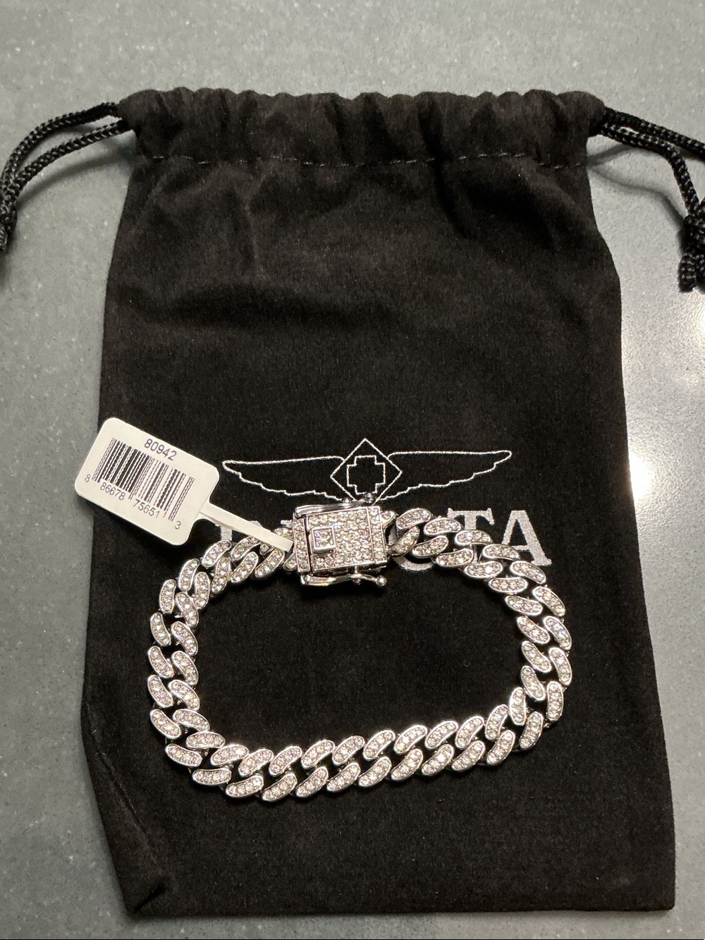 Invicta Silver Crystal Pavé Cuban Link Bracelet(80942)